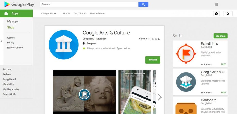 Aplikacja Google Arts & Culture