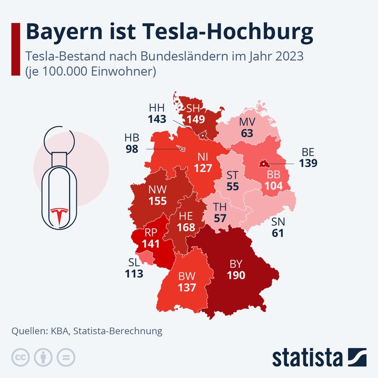 Liczba aut marki Tesla na 100 000 mieszkańców