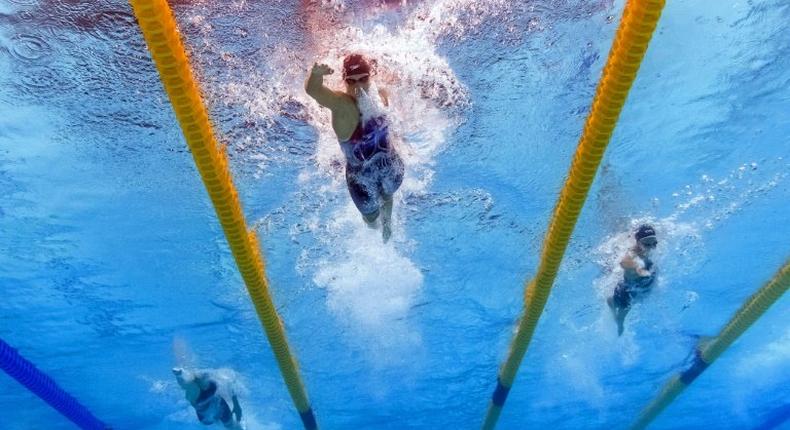 USA's Katie Ledecky competes in the 400m freestyle final during the 2017 FINA World Championships, in Budapest, on July 23
