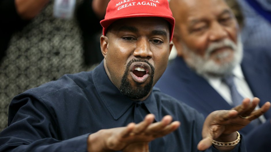 Kanye West podczas spotkania z Donaldem Trumpem w Białym Domu, 2018 r. 