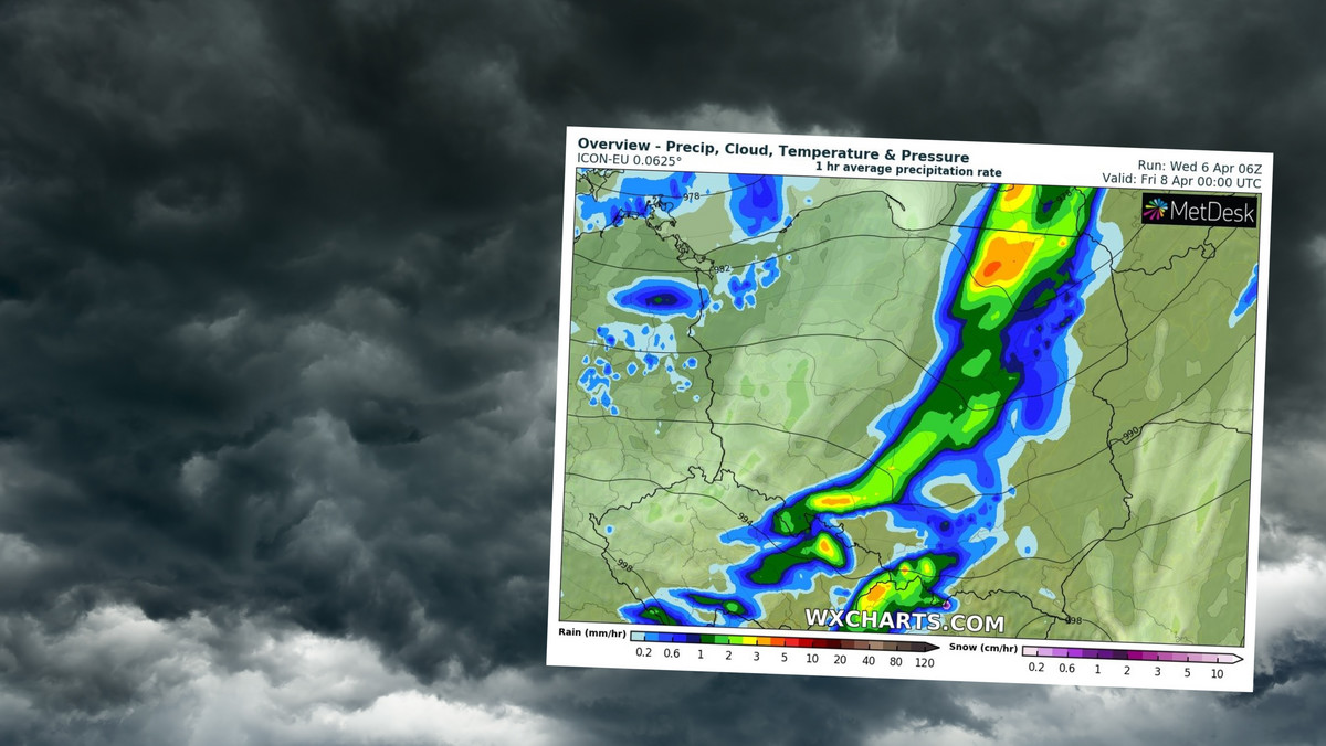 Prognoza pogody na czwartek, 7 kwietnia. Nadciągają burze, ulewy i wichury