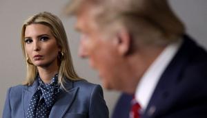 The then-president Donald Trump speaks as his daughter Ivanka Trump looks on in the White House.Alex Wong