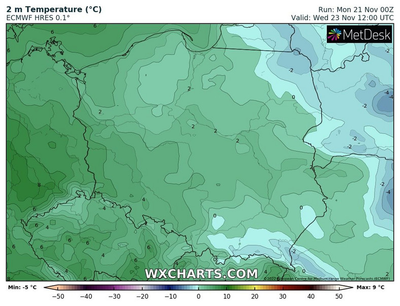 Temperatura na coraz większym obszarze będzie przekraczać 0 st. C