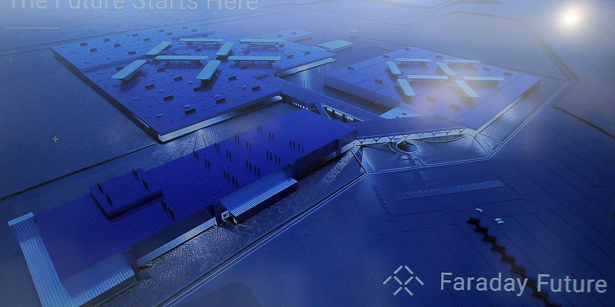 A rendering of Faraday Future's manufacturing facility.