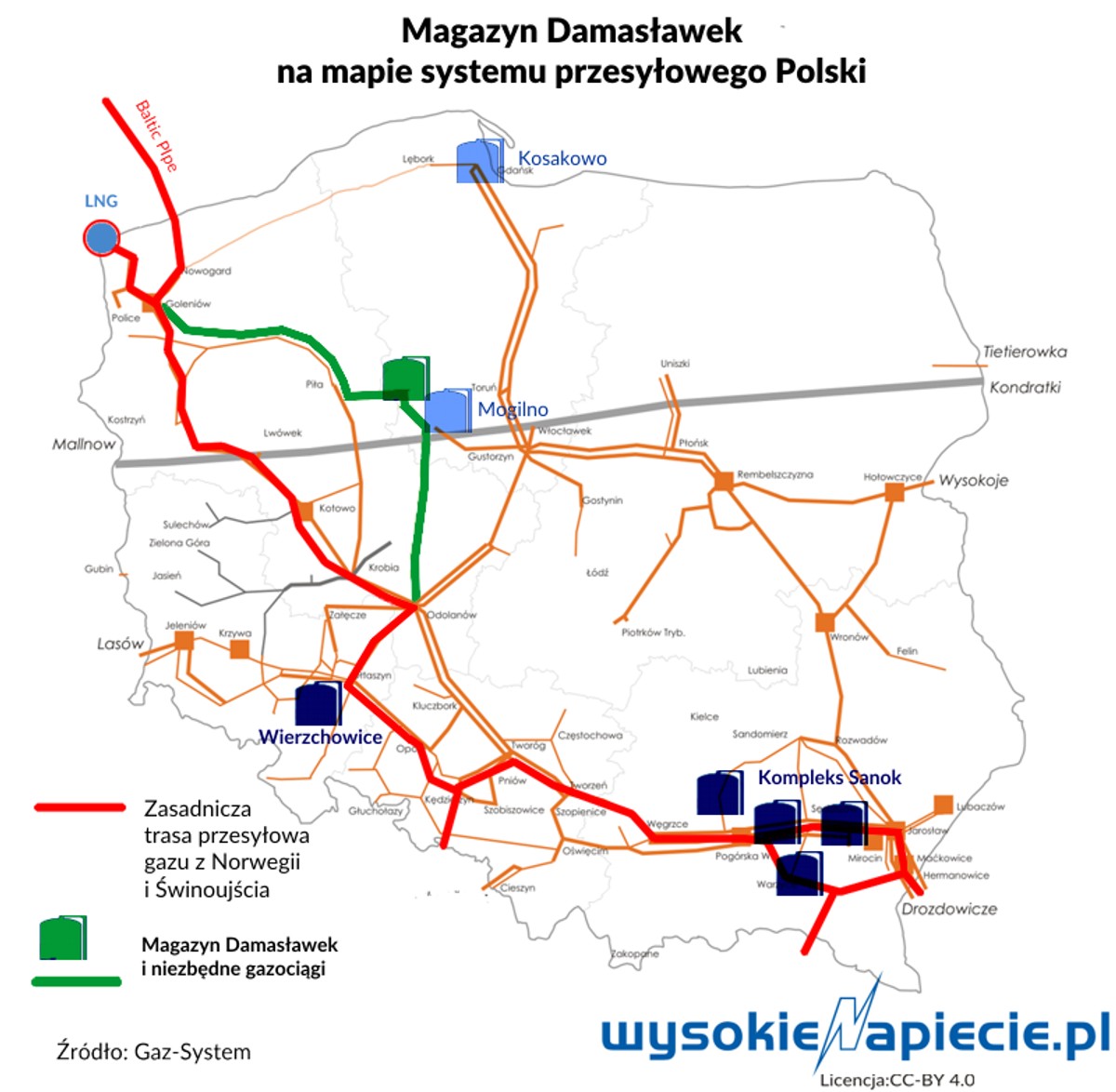 Mapa systemu przesyłowego Polski, źródło: Wysokie Napięcie