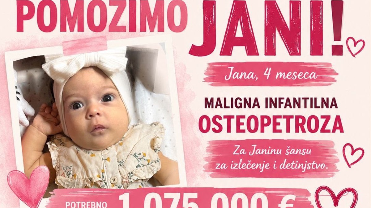 Četvoromesečnoj Jani, koja boluje od retke genetske bolesti, potrebno je 1.075.000 evra za lečenje