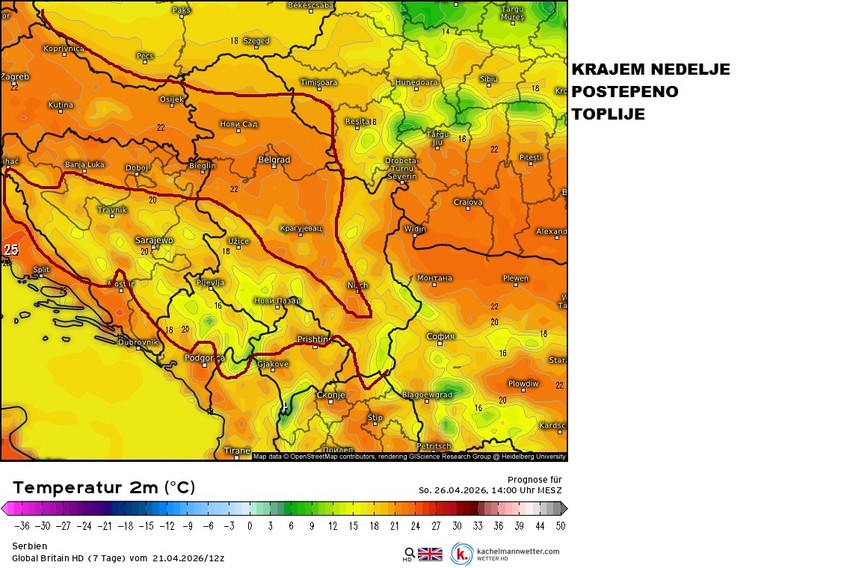 Postepeno toplije krajem ove nedelje