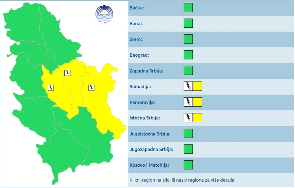 "Žuti" meteoalarm zbog grmljavine