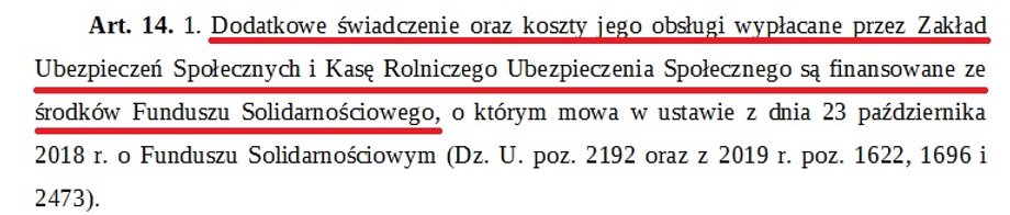 Fragment projektu ustawy o "czternastkach"