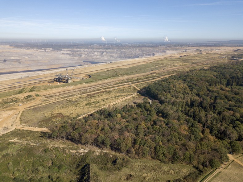 Las przy kopalni odkrywkowej węgla brunatnego w Hambach. Niemcy, 5.10.2018