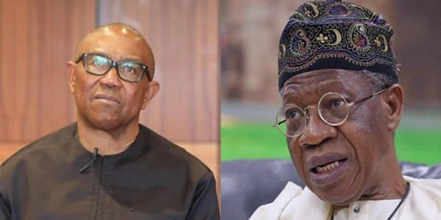 (Left) Lai Mohammed justifies the treason allegation against Peter Obi (right) by the Federal Government. (Leadership)