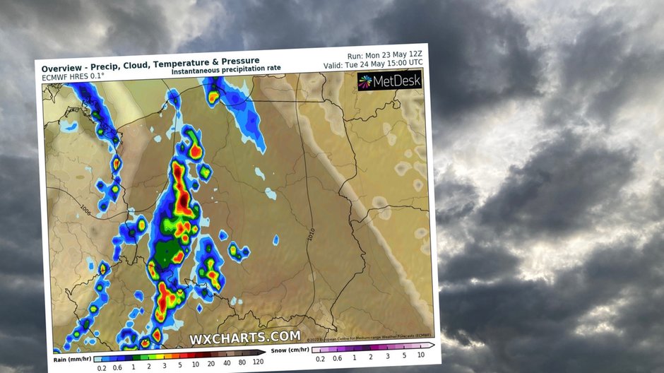 Front nad Polską. Wtorek przyniesie zmiany w pogodzie (mapa: wxcharts.com)