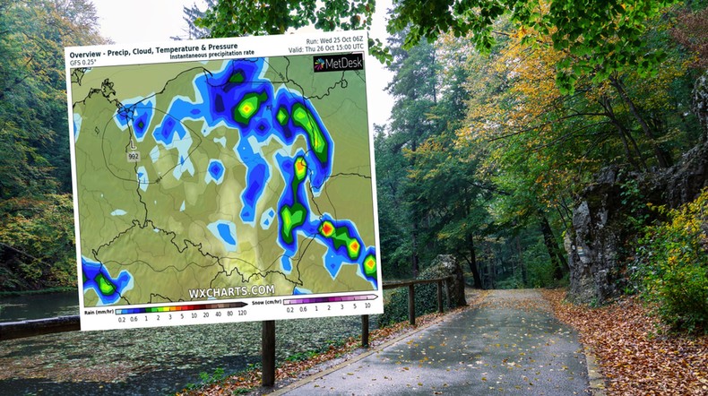 Dziś również nie unikniemy deszczu (mapa: wxcharts.com)