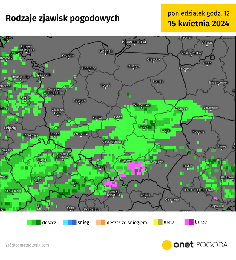 W poniedziałek przez południową Polskę mogą przejść ulewy i burze