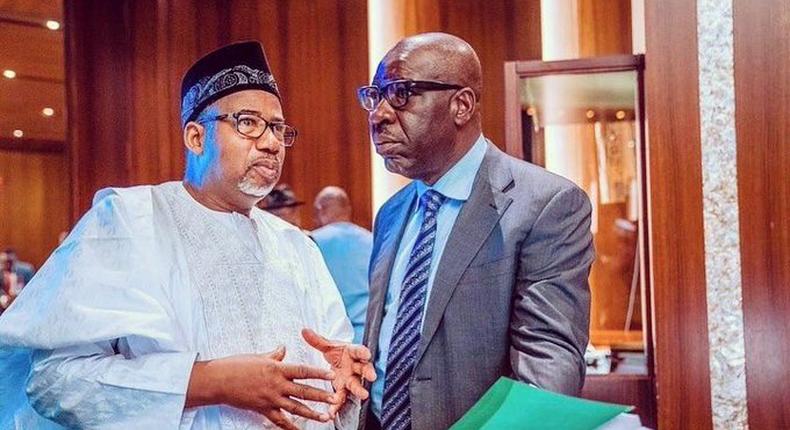 Gov. Godwin Obaseki of Edo (right), recently met with Bauchi State Governor, Bala Mohammed, who has tested positive [Twitter/@SenBalaMohammed]