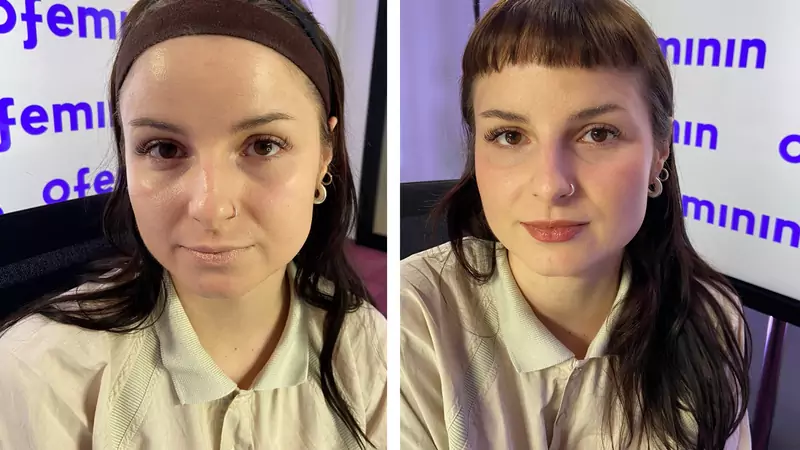 Po lewej: twarz po aplikacji i wklepaniu podkładu, po prawej: twarz po skończeniu całego makijażu / fot.  Kasia Czekaj