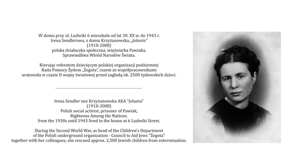 Podczas wojny uratowała przed śmiercią około 2,5 tysiąca żydowskich dzieci. Dziś na warszawskiej Woli zostanie odsłonięta tablica upamiętniająca Irenę Sendlerową i jej bohaterską działalność.