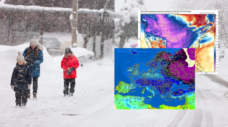 Sroga zima ogarnęła półkulę północną (screeny: tropicaltidbits.com/meteociel.fr)
