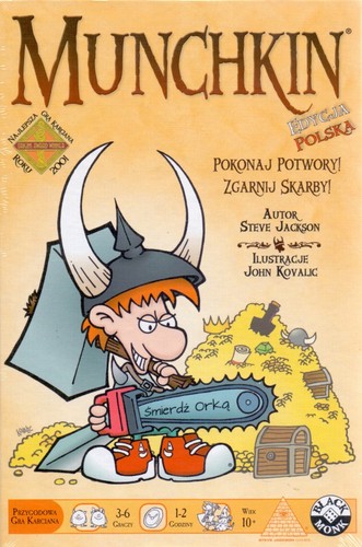 Munchkin to niekolekcjonerska gra karciana, która oddaje urok typowej gry fabularnej bez tego całego durnego odgrywania postaci. Musisz tylko zabijać potwory i zbierać magiczne przedmioty! Szybka partyjka Munchkina sprawi, że bywalcy sesji RPG będą pękać ze śmiechu (to będzie idealny moment, żeby ich okraść).