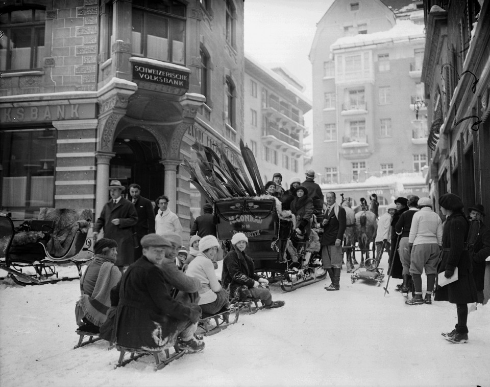 St. Moritz, kulig na ulicy w roku 1923