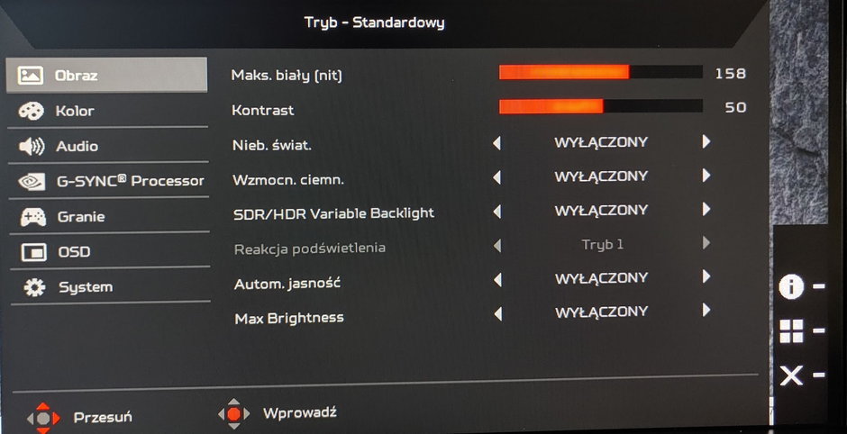 Acer Predator X25 - menu