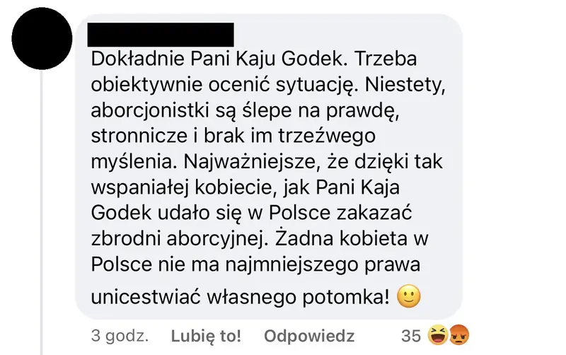 Komentarze pod postem Kai Godek / Facebook Kaja Urszula Godek