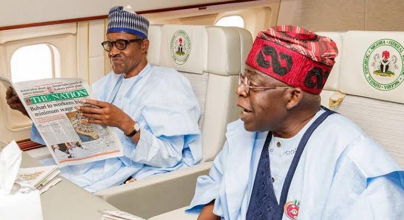 President Muhammadu Buhari (left) and APC National Leader, Asiwaju Bola Ahmed Tinubu. [Twitter/@Buharisallau1]