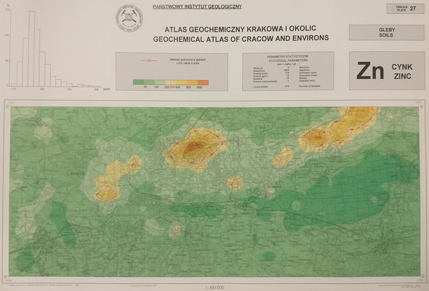 Wycinek z atlasu geochemicznego Krakowa