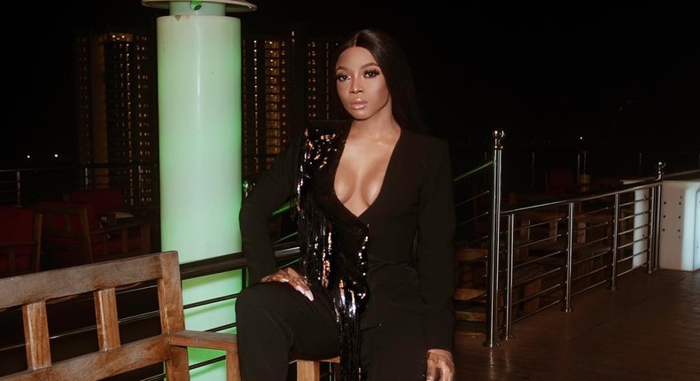 Style icon Toke Makinwa re-imagines the power suit with this black sequinned Tubo creation