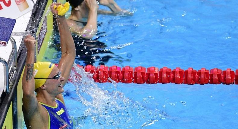 Sweden's Sarah Sjostrom reacts after winning in the women's 100m butterfly final in Budapest, on July 24, 2017