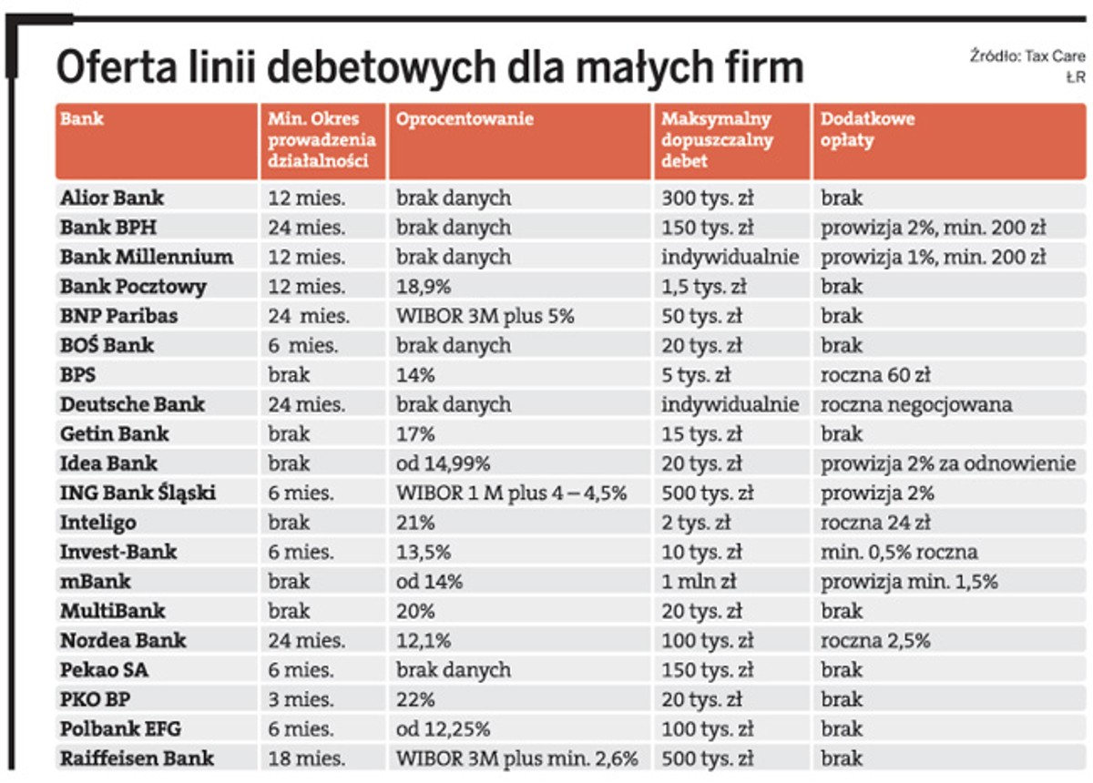 Oferta linii debetowych dla małych firm