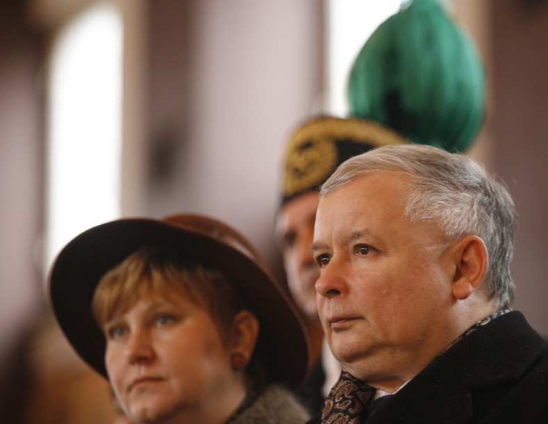 Ewa Malik i Jarosław Kaczyński podczas obchodów Barbórki w Rudzie Śląskiej w 2007 r.