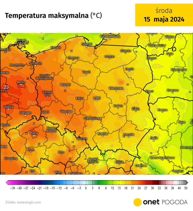 Dziś odnotujemy od 18 st. C na wschodzie, do 25 st. C na zachodzie