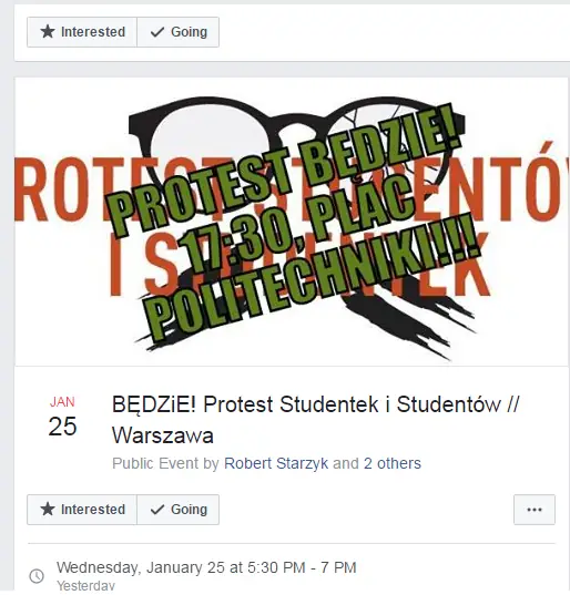 Fejkowe wydarzenie dotyczące protestu studentów