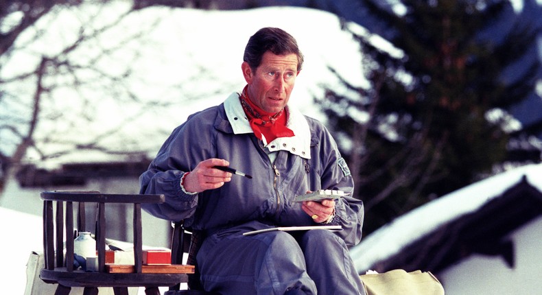 King Charles painting with watercolors in Klosters, Switzerland.Julian Parker:UK Press via Getty Images