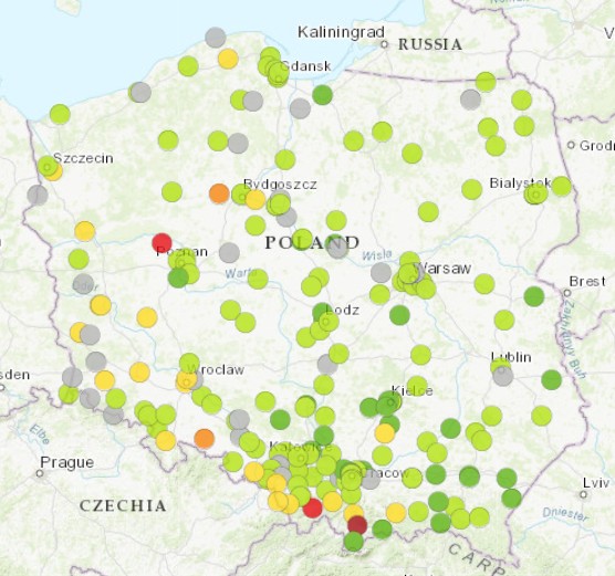 Jakość powietrza w Polsce w niedzielne południe