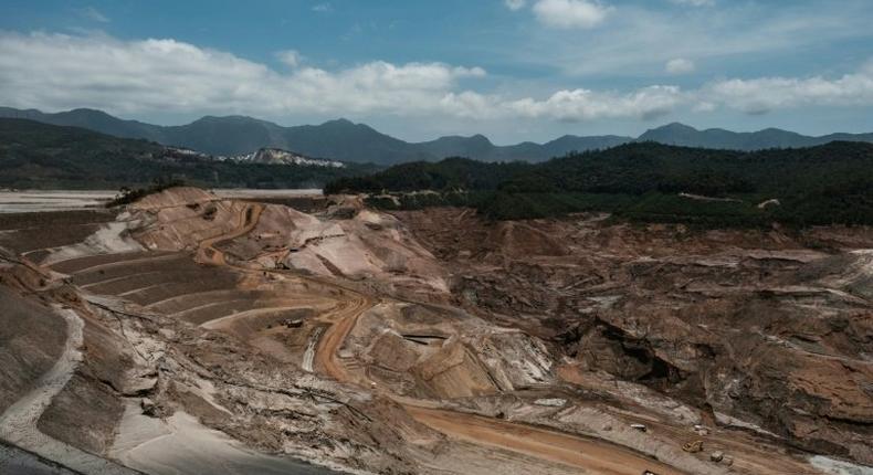 General view of the rebuilding site next to the collapsed iron ore waste dam of Brazilian mining company Samarco, in Mariana, Minas Gerais State, Brazil in 2016