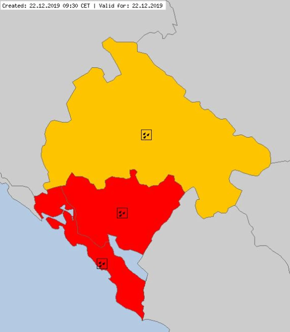Meteoalarm za Crnu Goru za 22.12