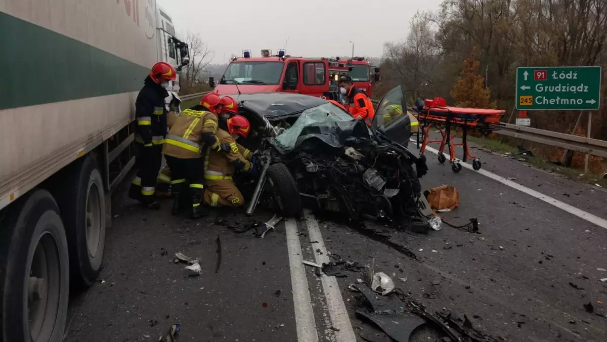 Wypadek na DK91 w Chełmnie