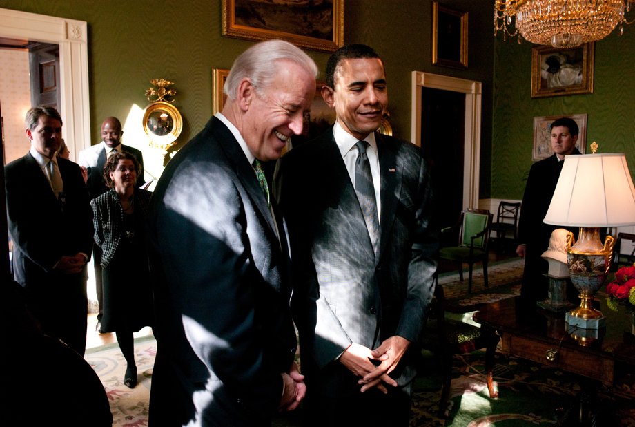 Obama and Biden wait in the Green Room of the White House.