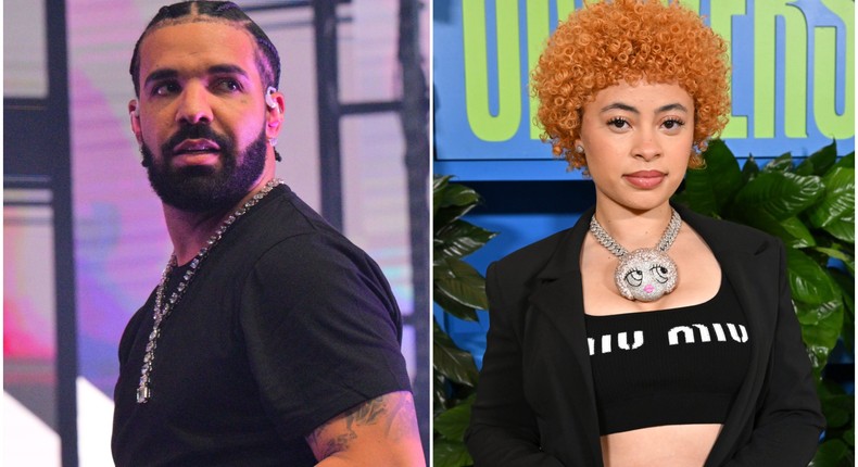 Drake (left) spoke out after a AI-generated cover of him rapping Munch by Ice Spice (right) went viral.Lester Cohen/ Prince Williams/Getty Images