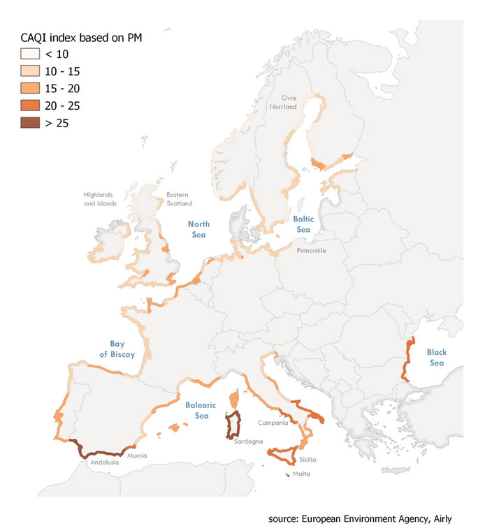 Zanieczyszczenie powietrza na wybrzeżach Europy