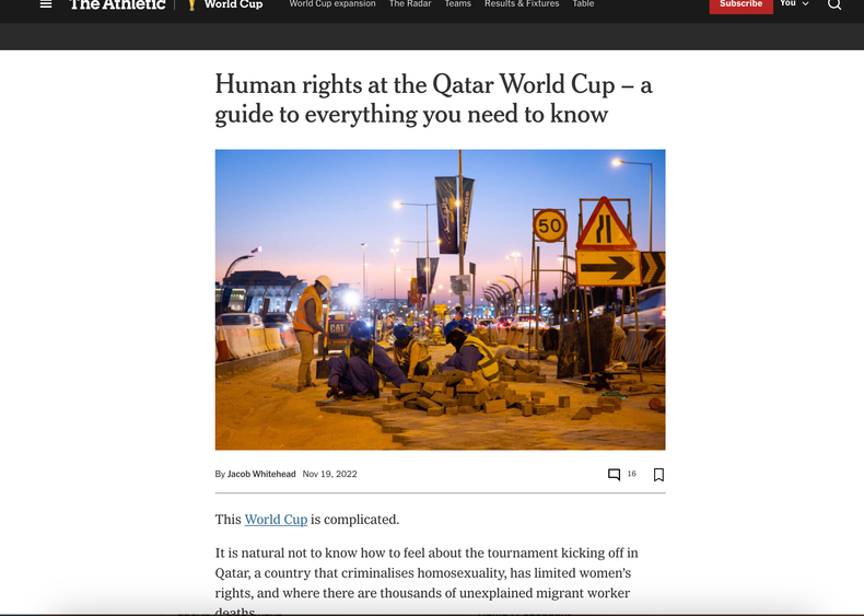 The Athletic published a guide on Qatar's human rights infractions 