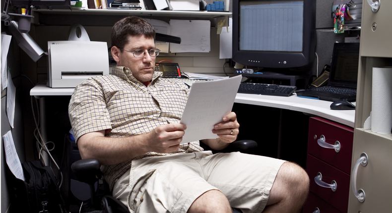 Men wearing shorts at work don't look serious.