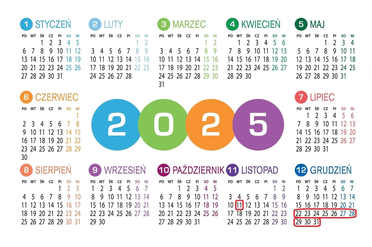 Kalendarz roku szkolnego 2025/2026 - rok 2025