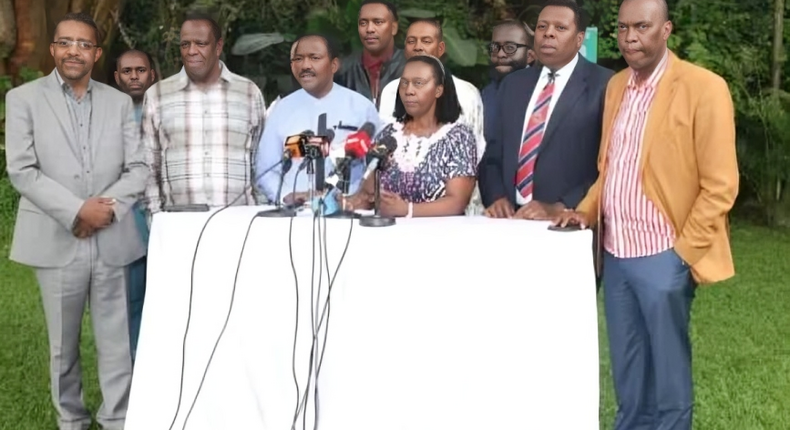 Kalonzo Musyoka and other Azimio leaders during a presser on April 19, 2024