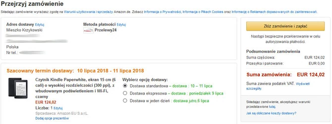 Po wybraniu płatności za pomocą serwisu Płatności24 nie da się zobaczyć ceny w złotówkach przed przejściem do okna wyboru banku.