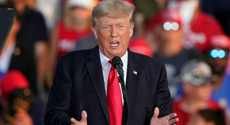 Former President Donald Trump speaks at a rally at the Lorain County Fairgrounds in Wellington, Ohio on June 26, 2021.
