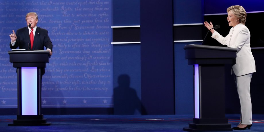 Trump with Hillary Clinton at Wednesday night's debate.