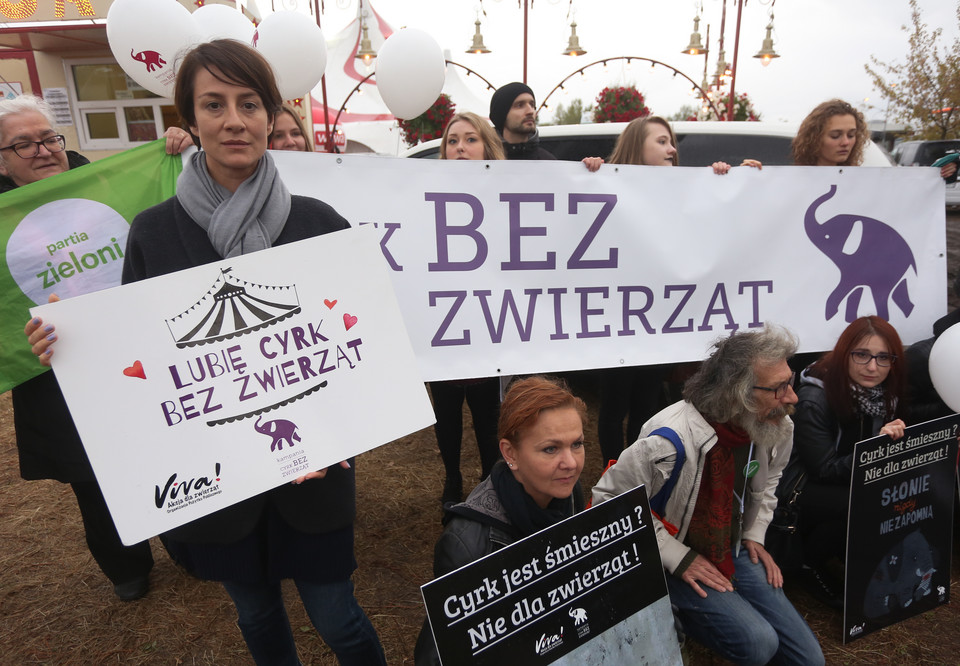 Maja Ostaszewska protestuje przed Cyrkiem Zalewski